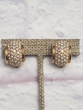 SWAROVSKI Goldtone Clip-On Huggie Earrings Iridescent  Crystals